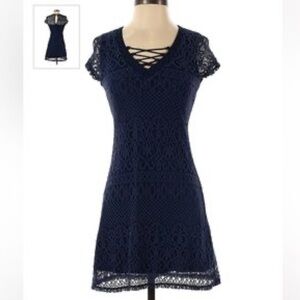 Cute Hollister Navy Blue Lace Dress